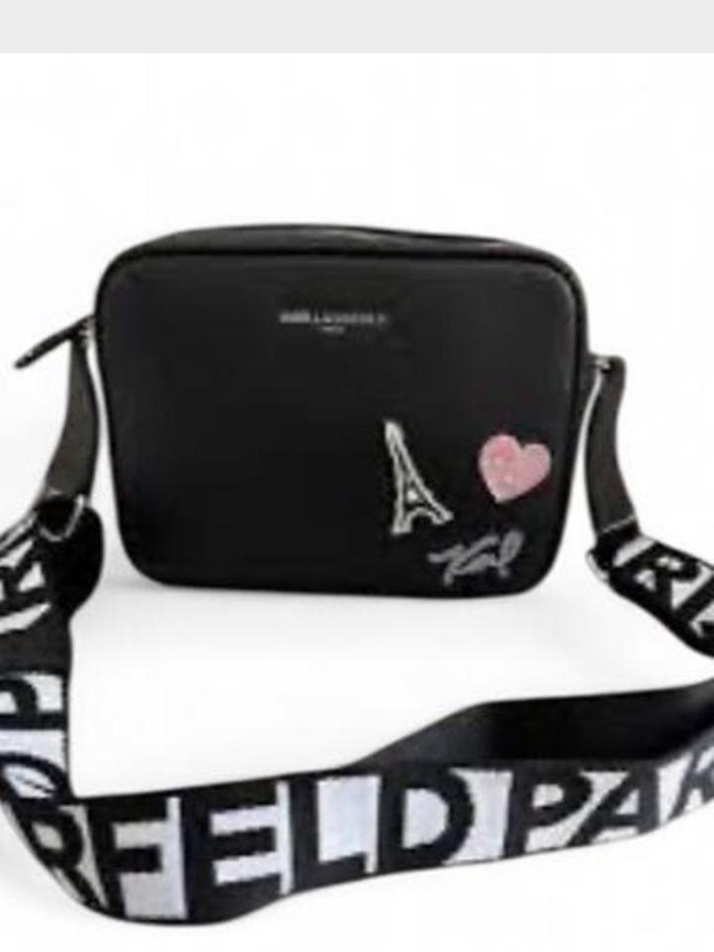 Karl Lagerfeld Paris Maybelle Crossbody Camera Bag w/ Pink Heart & Eiffel Motif